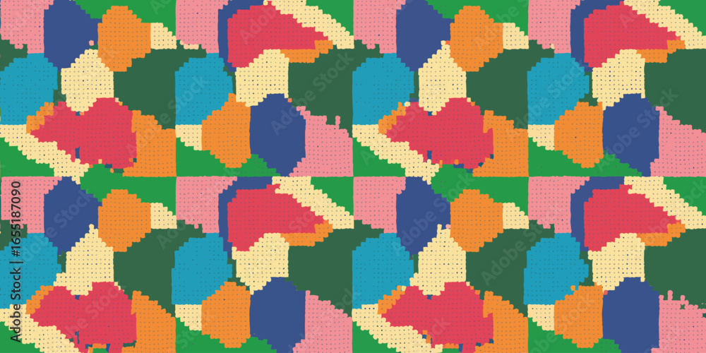 Aufkleber repeating pattern of colorful geometric shapes with visible pixelation and a square grid layout effe