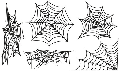 Hand Drawn Spider Web Vector Illustration Set