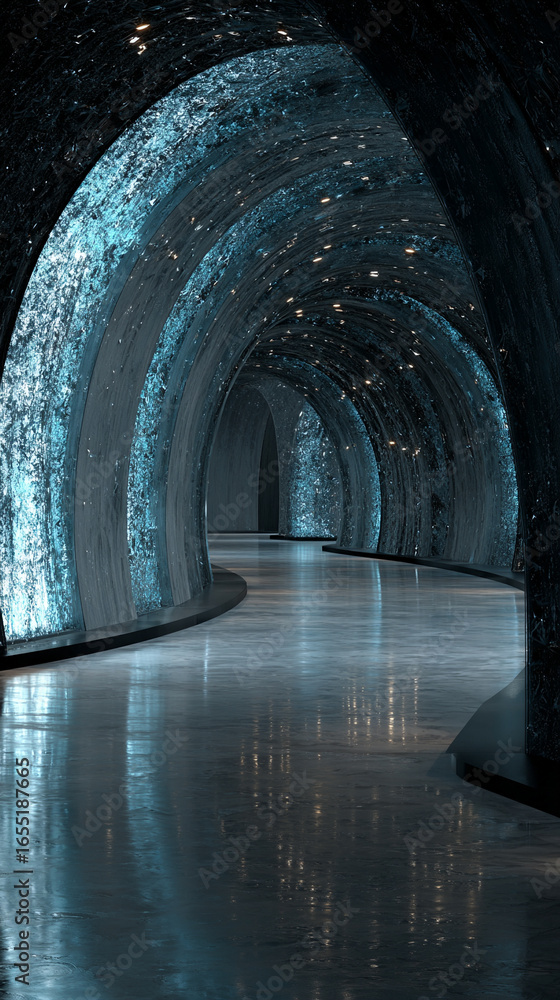 Poster cyber futuristic high-speed light tunnel, 3d rendering with glowing neon lines, dynamic perspective,