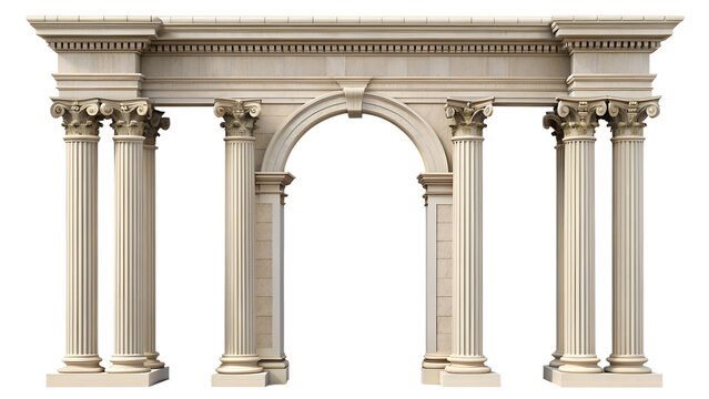 Classical stone architectural element with columns and arch, isolated on transparent background - Powered by Adobe
