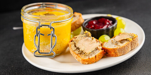 Foie gras goose liver appetizer delicacy fresh delicious gourmet food background on the table rustic food top view copy space © Alesia Berlezova