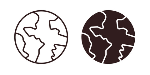 Earth Icons in Line and Filled Styles, Isolated on White Background