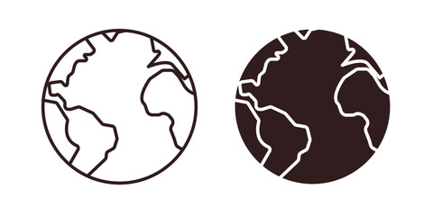 Earth Icons in Line Art Style with White Background