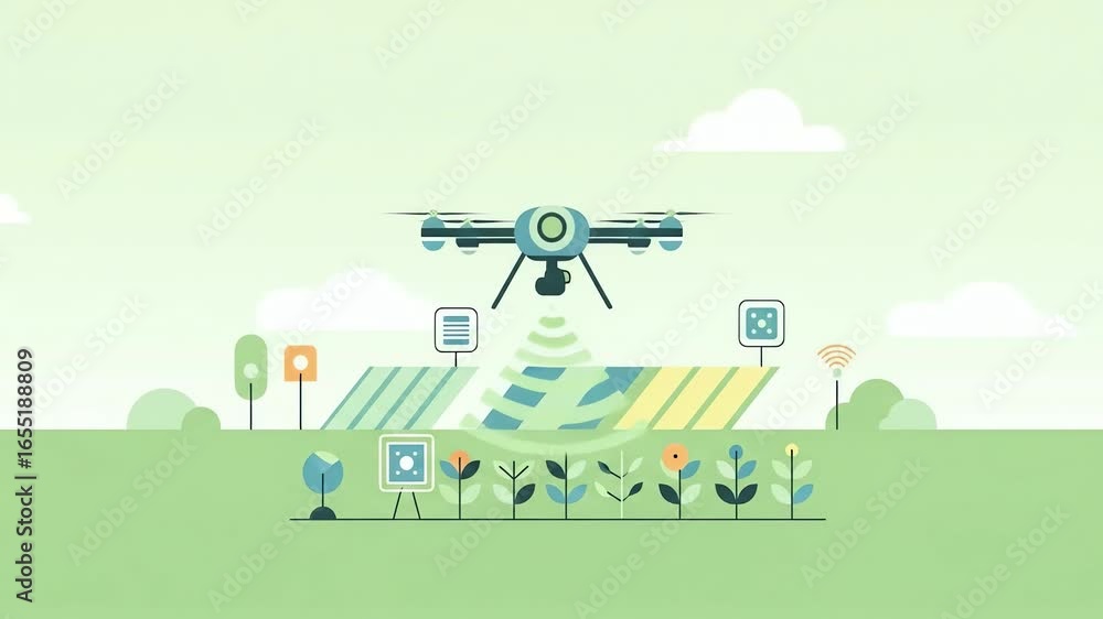 Aufkleber precision agriculture drone dynamically scans fields collecting data for smart farming insights.