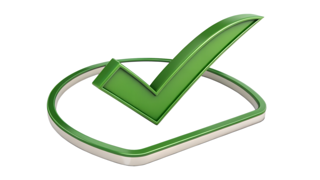 Green check mark inside a circle isolated on transparent background