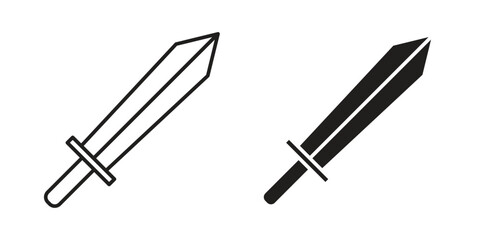 Sword Icons in Line Art Style Isolated on White Background