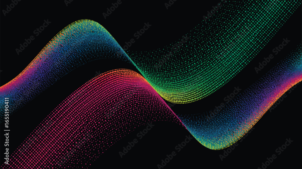 Aufkleber abstract waves composed of colorful dots on a black background creating a vibrant and dynamic design