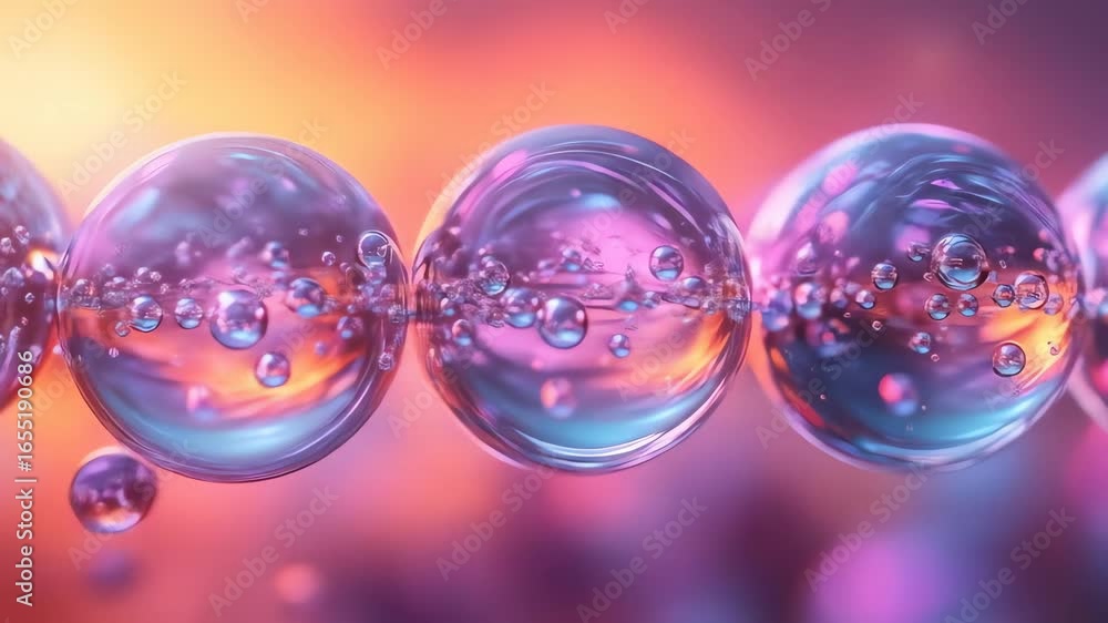 Poster abstract spheres with bubbles dynamic motion and vibrant color gradients.