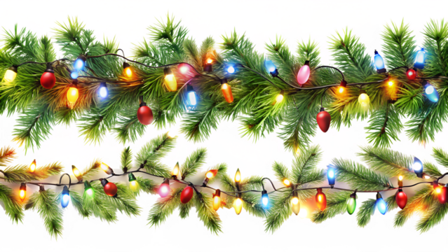 Festive christmas garland with colorful lights, isolated on transparent background - Powered by Adobe