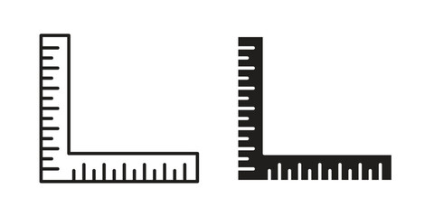 Two Try Squares in Line Art Style, Isolated on White Background