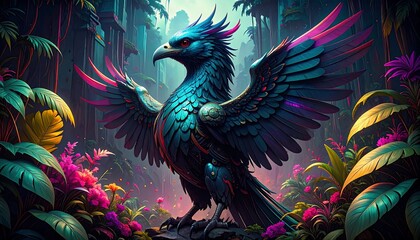 Fototapeta premium Mythical bird in vibrant jungle