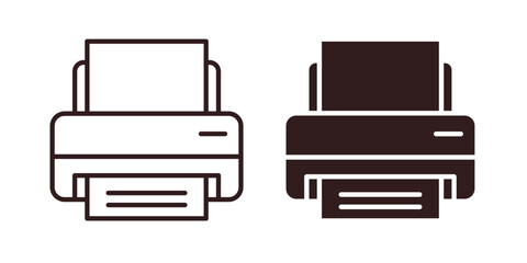Printer Icons in Line Art with White Background