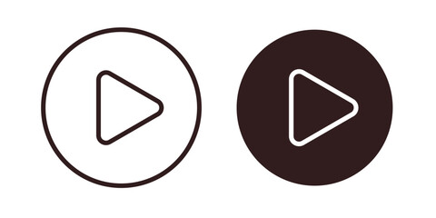 Play Button Icons in Circle, Isolated on White Background