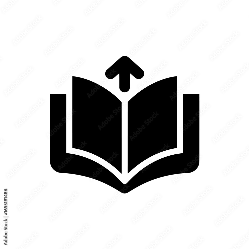 Poster Open Book Icon with Upward Arrow Symbolizing Knowledge Learning and Growth or Uploading Information and Inspiration