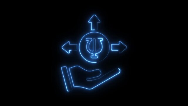Blue Neon Psychology Symbol Psi Hand Arrows Directional Choice Decision Making Concept