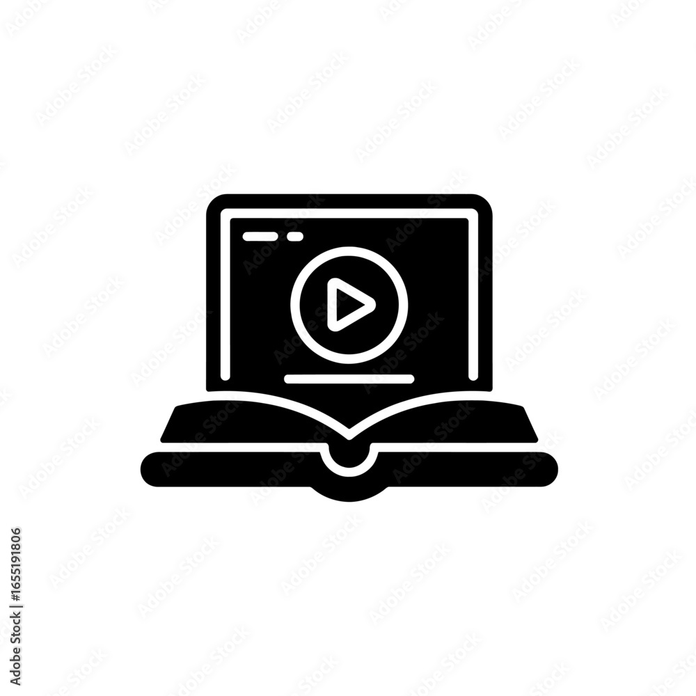 Poster e learning video education concept online course with computer and book icon
