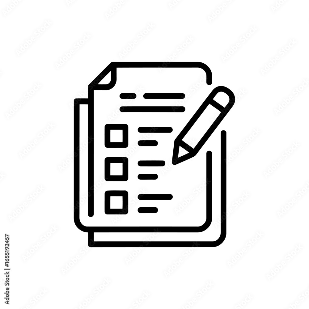 Poster paperwork organization represented by a pencil and marked checkboxes on a document stack