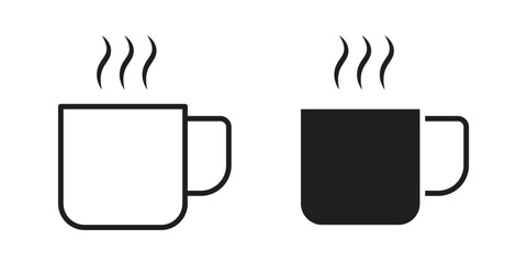 Coffee Mug Icons in Line Art with White Background
