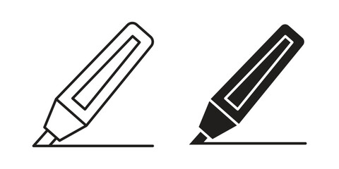 Marker Icons Drawing Line, Isolated on White Background