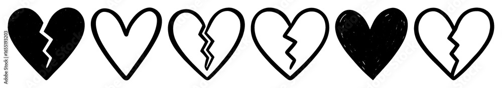 Poster png heart patterns expressing varied emotions, element set on transparent background