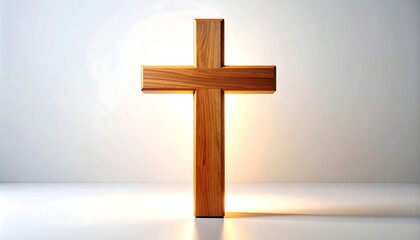 Naklejka premium Illuminated wooden cross on a plain background
