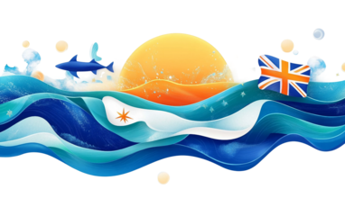 Creative and eye-catching Australia Day 2026 banner featuring national icons modern artistic style and celebratory decorations isolated on transparent background PNG