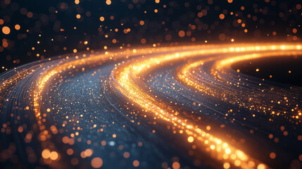 Dynamic light shapes on dark background, high-speed optical fiber concept with abstract 3d light streaks, futuristic and technology-inspired visual design.