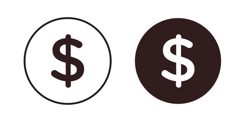 Dollar Sign Icon in Circle, Isolated on White Background