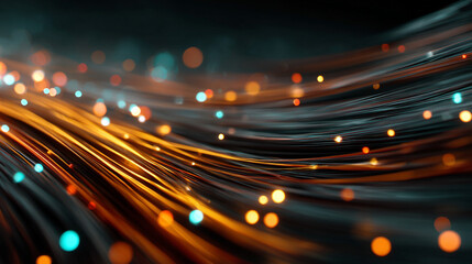 Dynamic light shapes on dark background, high-speed optical fiber concept with abstract 3d light streaks, futuristic and technology-inspired visual design.