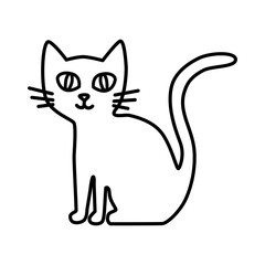 Black cat line art vector illustration in doodle style, monochrome outline drawing, perfect for Halloween design, stickers, greeting cards, posters, kids coloring books, print.