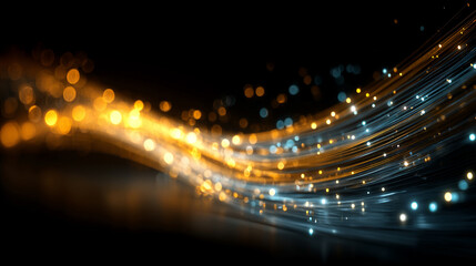 Dynamic light shapes on dark background, high-speed optical fiber concept with abstract 3d light streaks, futuristic and technology-inspired visual design.