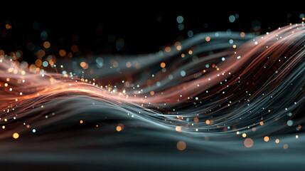 Dynamic light shapes on dark background, high-speed optical fiber concept with abstract 3d light streaks, futuristic and technology-inspired visual design.