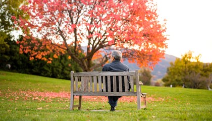 A man sits on a park bench, contemplating the vibrant autumnal colors surrounding him.