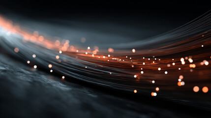 Dynamic light shapes on dark background, high-speed optical fiber concept with abstract 3d light streaks, futuristic and technology-inspired visual design.