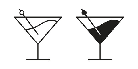 Martini Glass Icons in Line Art with White Background