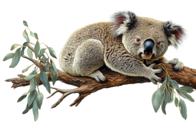 Adorable koala captured in close-up with natural textures and realistic wildlife details isolated on transparent background PNG
