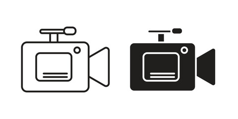 Video Camera Icons in Line and Solid Styles, Isolated on White Background