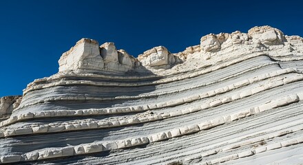 Exquisite Stratified White Rock Formation Under a Brilliant Blue Sky