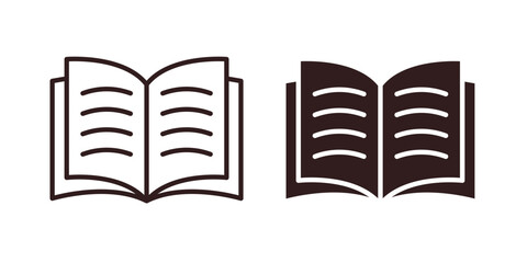 Open Book Icons in Line and Filled Styles Isolated on White Background