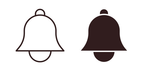 Bell Icons in Outline and Filled Styles, Isolated on White Background