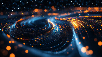 Dynamic light shapes on dark background, high-speed optical fiber concept with abstract 3d light streaks, futuristic and technology-inspired visual design.