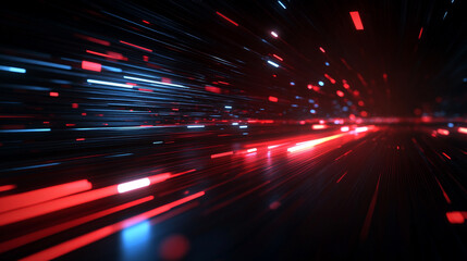 Dynamic light shapes on dark background, high-speed optical fiber concept with abstract 3d light streaks, futuristic and technology-inspired visual design.