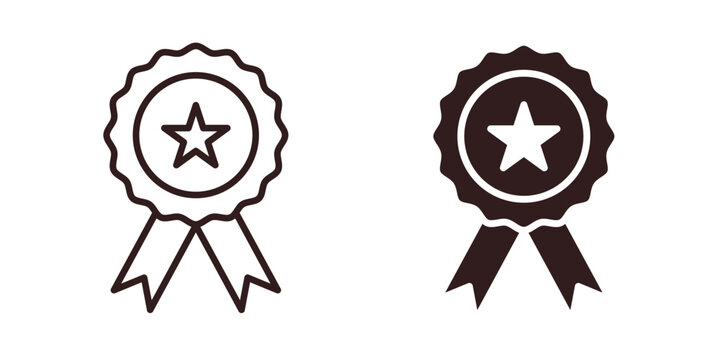 Award Badge Icons with Star and Ribbon, Isolated on White Background - Powered by Adobe