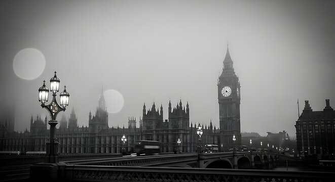 Iconic Big Ben and Houses of Parliament on a Moody London Day - Powered by Adobe