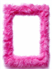 A rectangular pink fur soft plush frame on a white background
