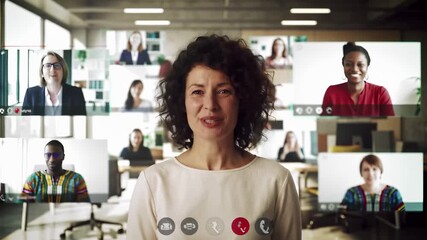 Virtual business meeting with diverse team members in video conference call, remote work collaboration, online teamwork communication platform, digital workplace technology, professional networking - Powered by Adobe