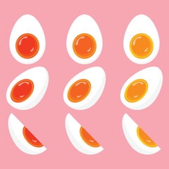 Boiled egg set, cartoon illustration on pink background