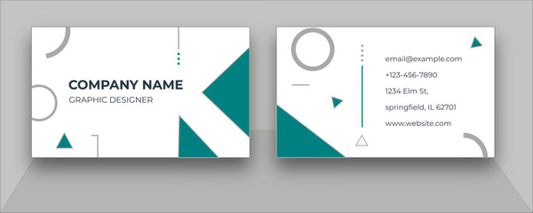 Minimalist Geometric Business Card Template – Teal, Gray & White Modern Design