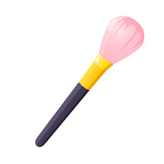Vector illustration of professional makeup brush with soft bristles in pink color isolated on white background. Cosmetic beauty tool for applying powder or blush.

