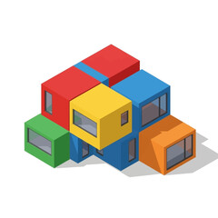 Fototapeta premium Colorful Modular Housing Design in Isometric View